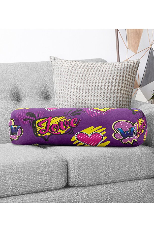 Cool Pop Art Specially Designed Inner Filled Zippered Suede Cylinder Round Pillow with Purple Background