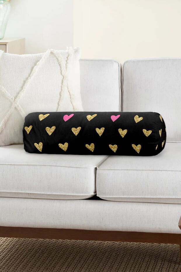 Valentine's Day Themed Special Design Modern Inner Filled - Zippered Suede Cylinder Round Pillow