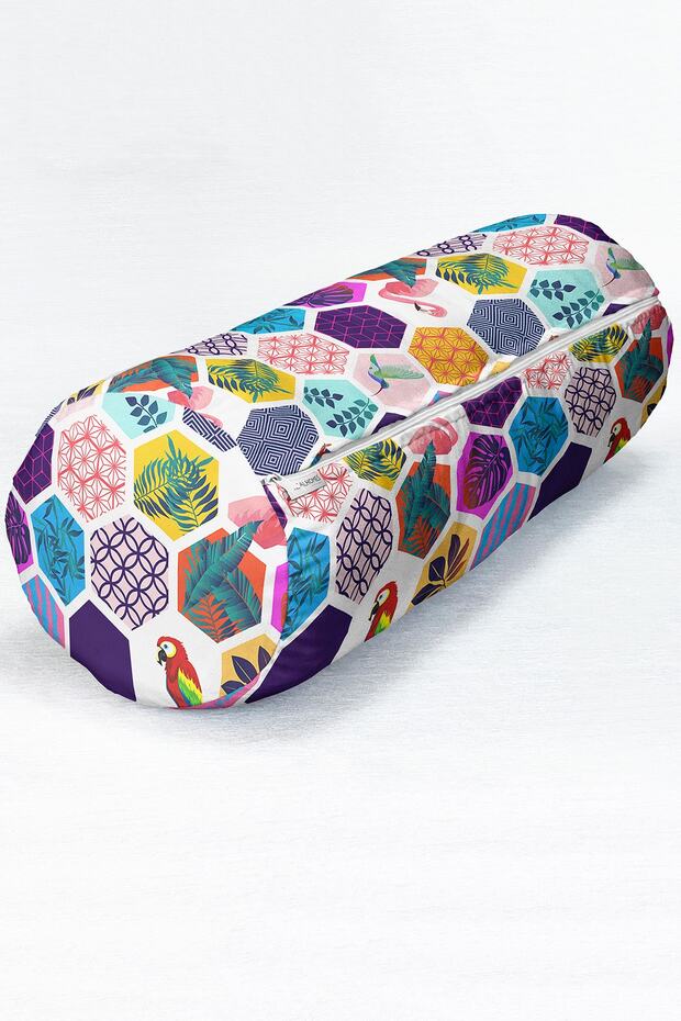 Colorful Mosaic Patterned Modern Digital Printed Suede Cylinder Pillow with Inner Filling - Waist Pillow