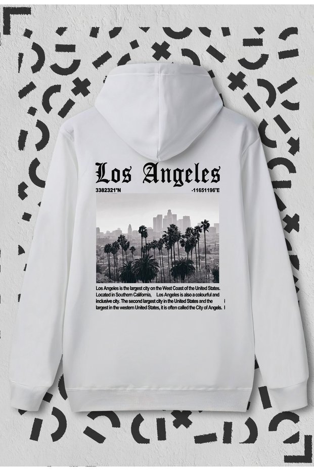 Los Angeles City Printed White Hooded Sweatshirt
