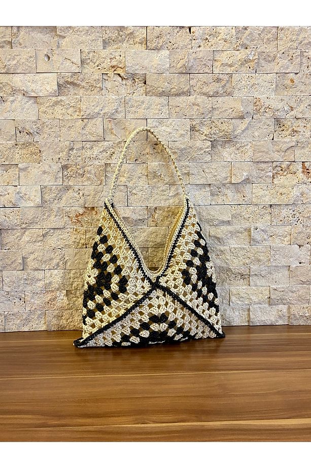 Iki Renkli Motif Hasır Çanta - 1