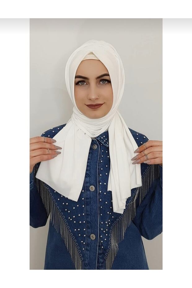 Women's Hijab Gathered Ready Shawl Ecru