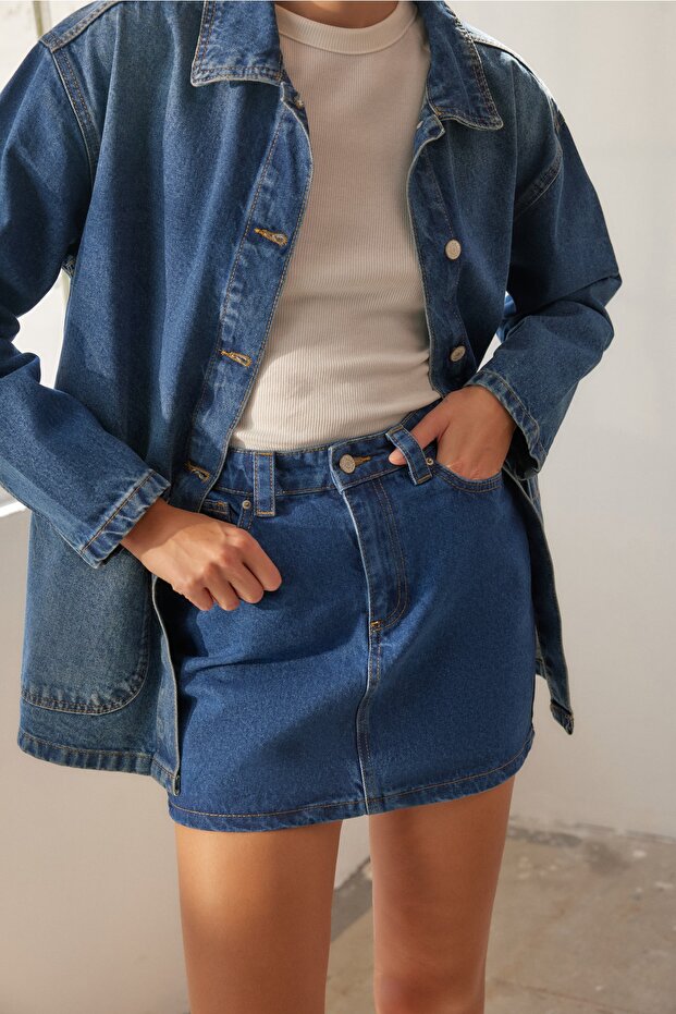 Blue More Sustainable Mini Denim Skirt TWOAW23ET00347 - 2