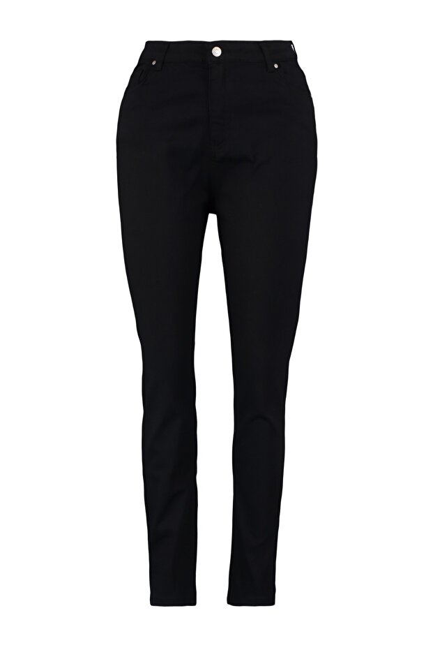 Siyah Yüksek Bel Dar Paça Esnek/Stretch Büyük Beden Skinny Jeans TBBAW23CJ00059 - 13