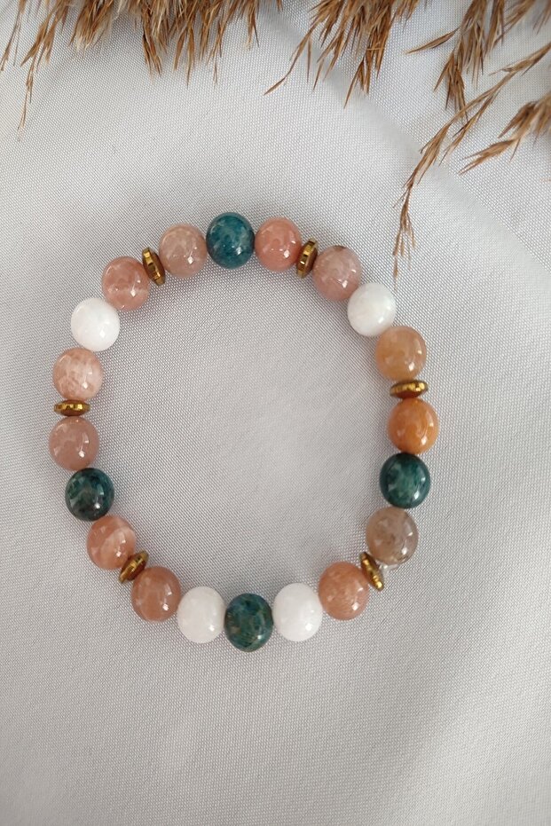 Certified Sun Stone, Moon Stone, Apatite, Hematite Natural Stone Bracelet