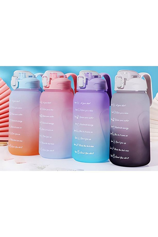 Mega Büyük Boy 2000 Ml 2 Litre Pipetli/pipetsiz Kullanım Çift Renk Motivasyon Matarası - 5