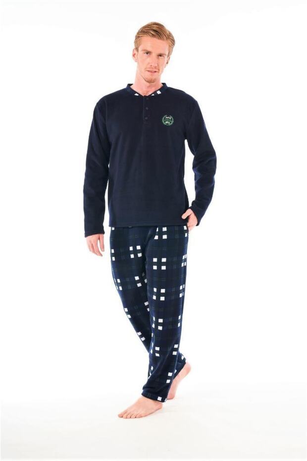 Lower Pajamas Plaid Checked Fleece Men's Pajama Set