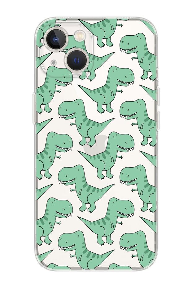 Premium Transparent Phone Case with Green Dinosaur Design Compatible with iPhone 14