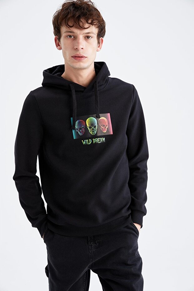 Slim Fit Kapüşonlu Sweatshirt - 1