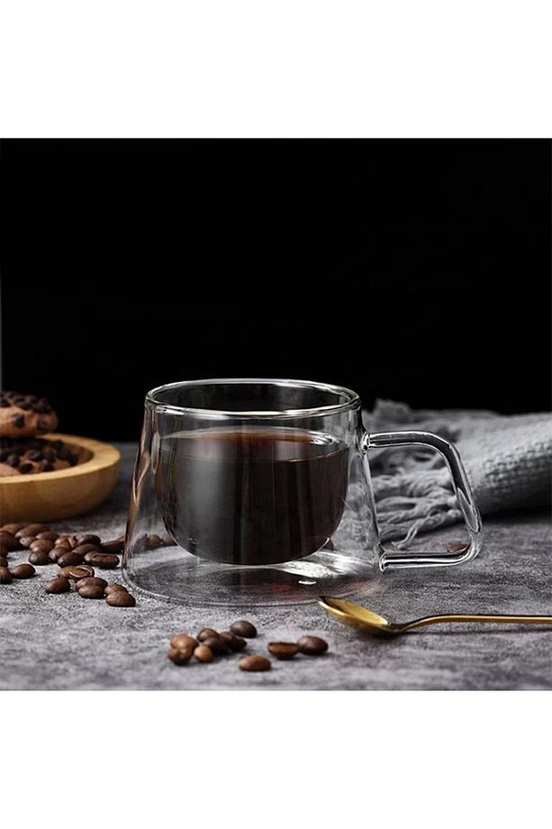 Çift Cidarlı Bardak, Isıya Dayanıklı Bardak, Kahve Bardağı, Şeffaf Cidarlı Bardak, - 5