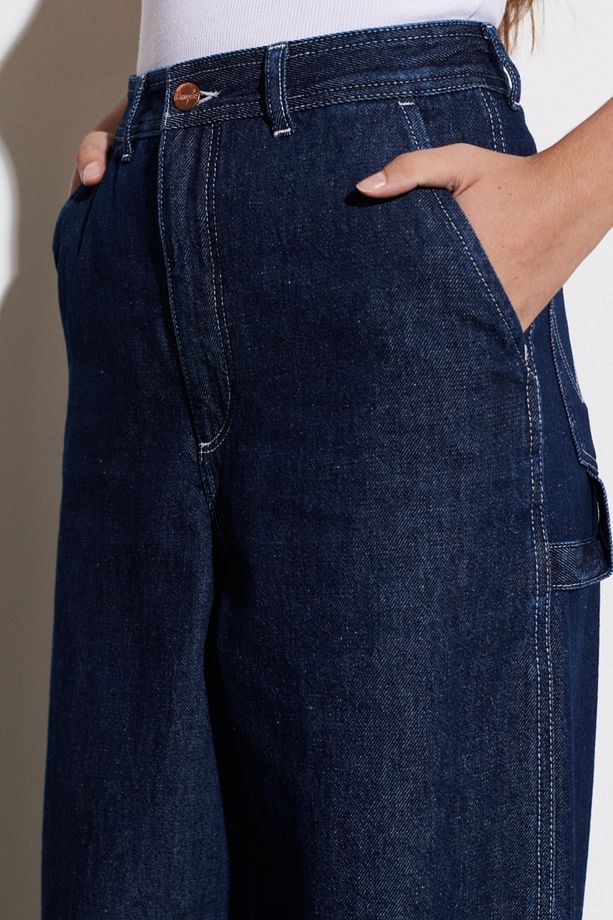 Carpenter Fit %100 Pamuk Çok Yüksek Bel Geniş Paça Jean Kot Pantolon - 4