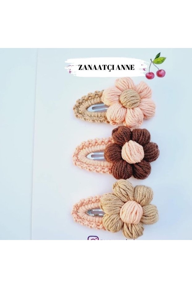 Set of 3 Knitted Amigurumi Daisy Snap Fasteners for Girls
