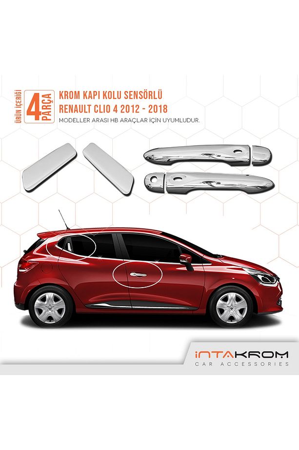 Renault Clio 4 Icon Krom Kapı Kolu 4 Parça 2012 -2019 / Hb - 1