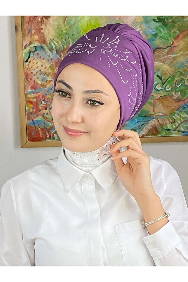 Fişek Model Taşlı Açık Mor Bone