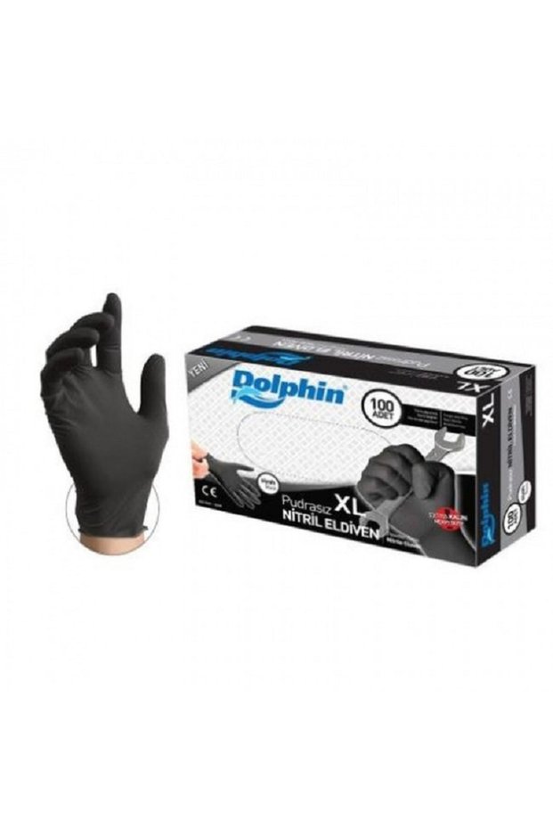 Dolphın Extra Kalın Siyah Nitril Eldiven X Large 100lü