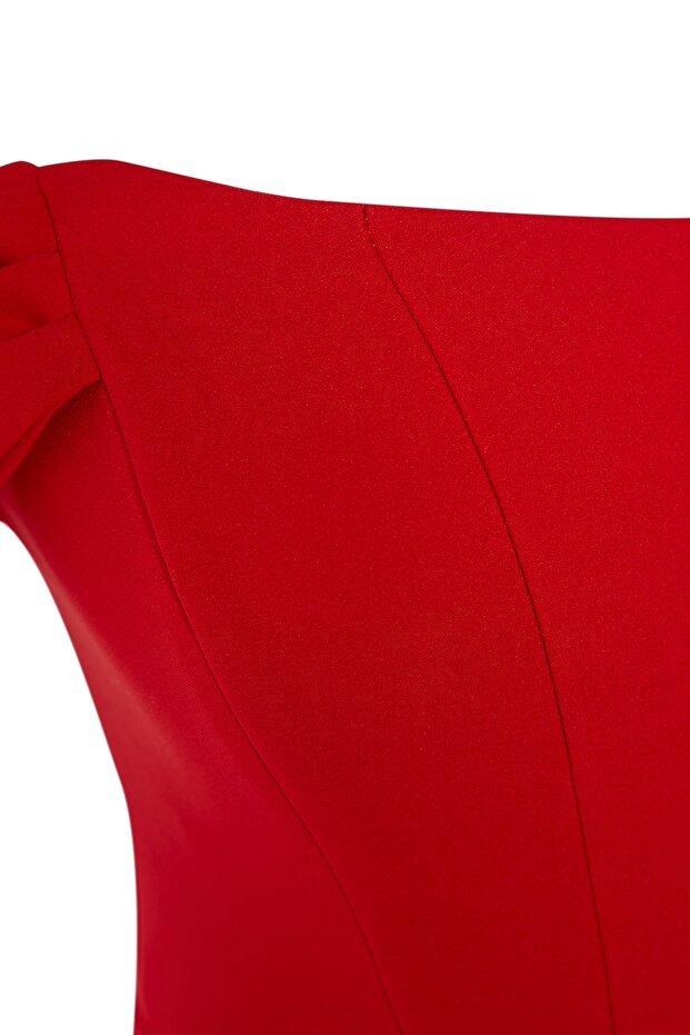 Piros testhezálló fűző részletes szőtt stílusos estélyi ruha éjszakai ballagási ruha TPRSS22EL00097 - 7