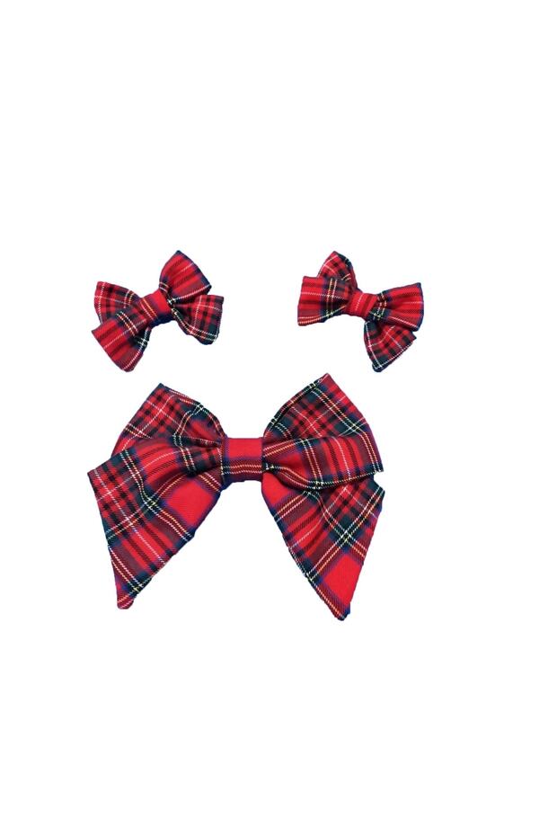 Large Size Clip Red Plaid Mother Girl Bow Buckle