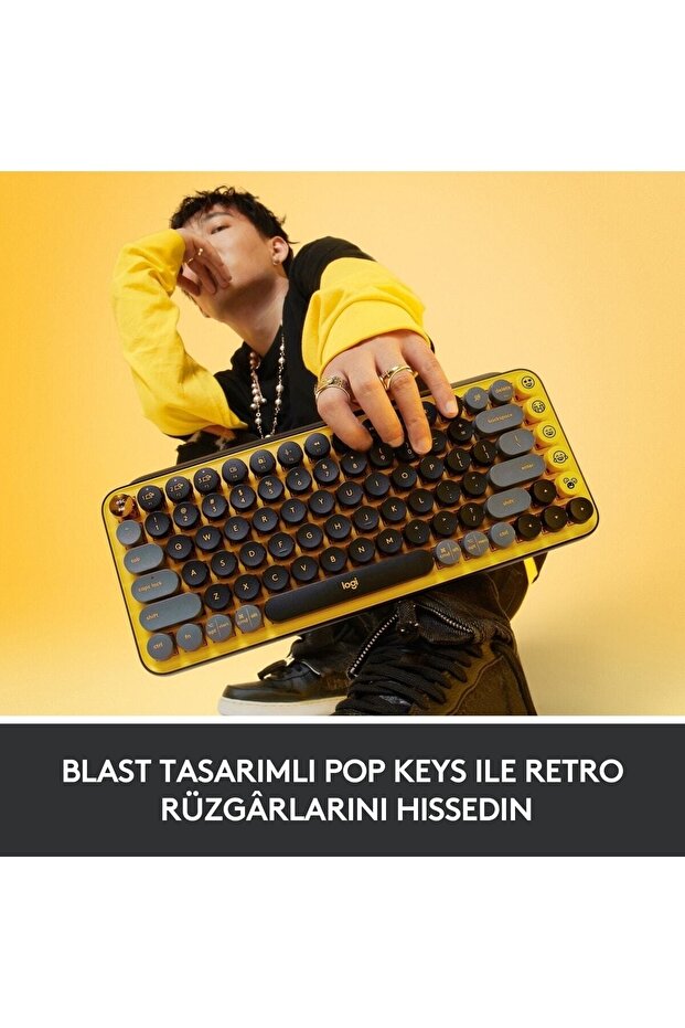 Pop Keys Blast Özelleştirilebilir Emoji Tuşlu Mekanik Kablosuz Klavye - Sarı&siyah - 2