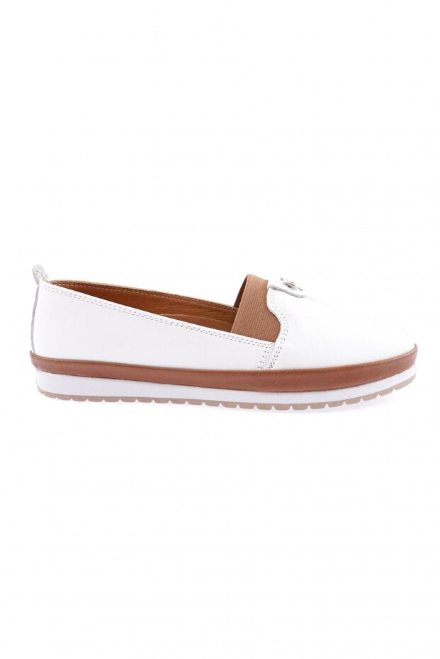 Women's Flat Buckle Comfort Shoes White Leather 812143246