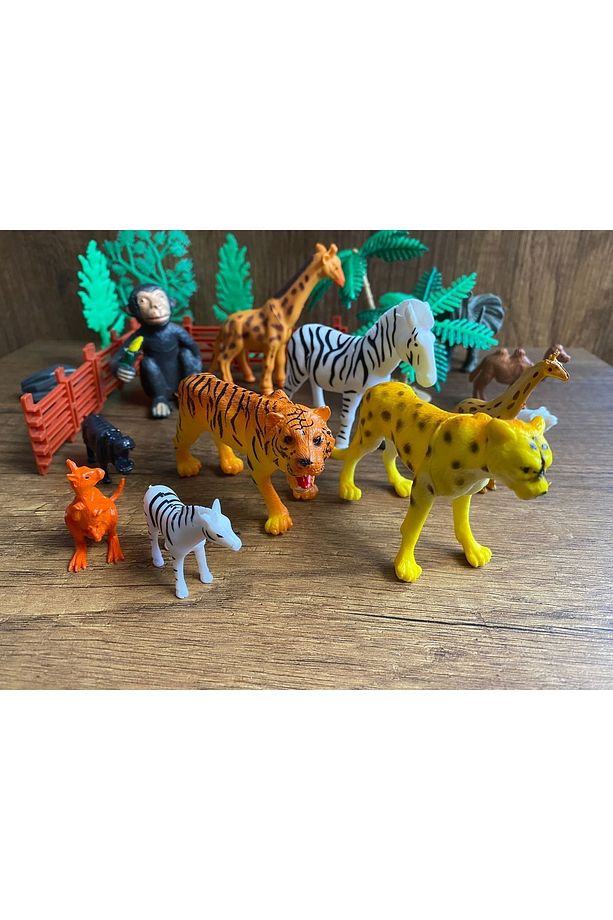 Oyuncak Vahşi Hayvanlar Seti Zebra Zürafa Maymun Deve Kanguru 21 Parça Vahşi Havyan Seti - 3