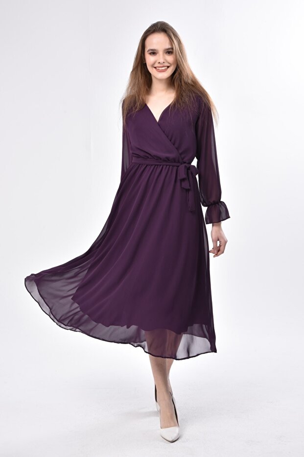 فستان شيفون مبطن بطول متوسط - 4