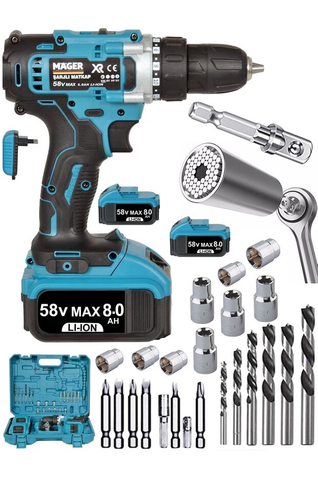 Max-xr Matkap58 V 8 Ah Şarjlı Vidalama Setli Izleyin 3lü Gator Grip Setle Dünyaları Çevirin - 1