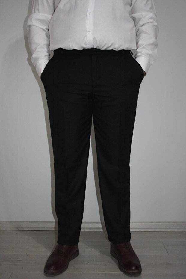 My Friend Men's Black Wide Cut Fabric Trousers