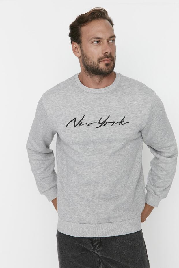 Bluza polarowa New York z haftem w kolorze szarym - regularny krój Tmnaw23Sw00481 - 6