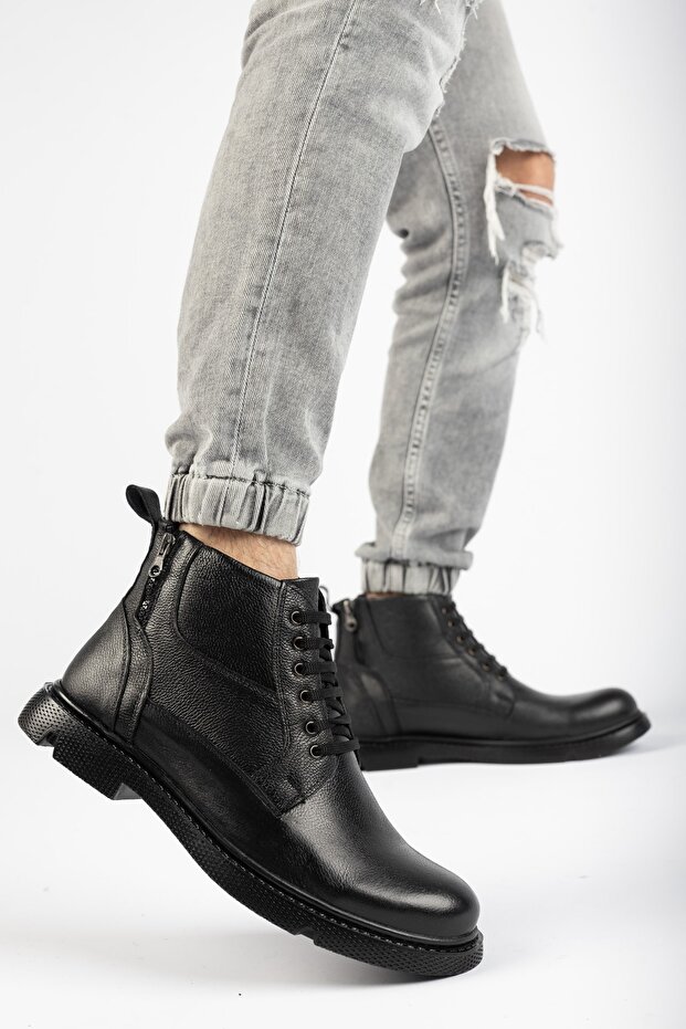 Hakiki Deri Siyah Erkek Deri Bot Mrd15-0505 - 2