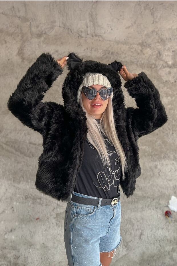 Siyah Pelüş Mont - 2