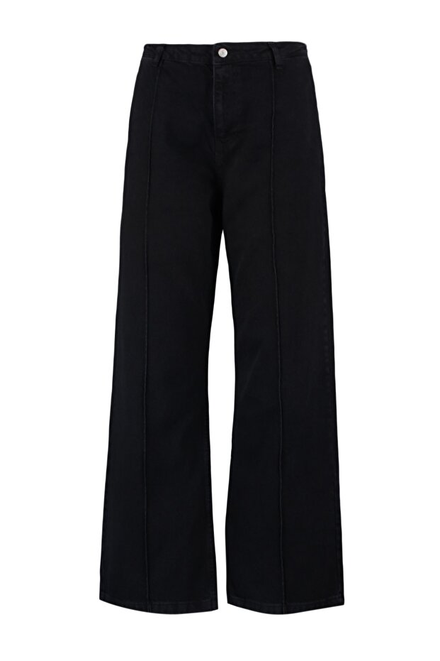 Antrasit Yüksek Bel Nervürlü Geniş Kesim Jeans TBBAW23CJ00013 - 15