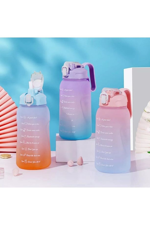 Mega Büyük Boy 2000 Ml 2 Litre Pipetli/pipetsiz Kullanım Çift Renk Motivasyon Matarası - 4