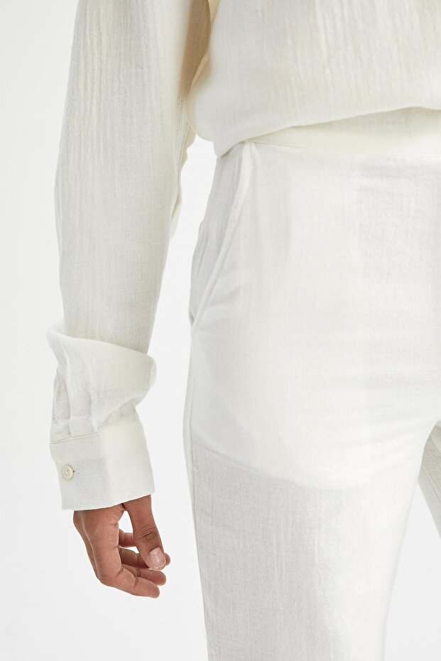 Regular Fit Basic szövésű 100% pamut nadrág - 5