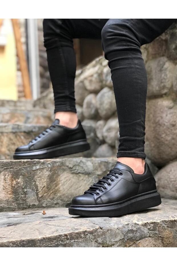 Ba0547 Boa Thick High Sole Black Lace-Up Sports Men's Shoes