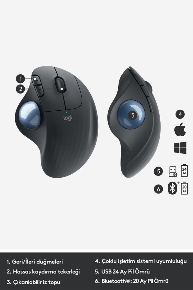 Ergo M575 Kablosuz Iztopu Özellikli Konforlu Ergonomik Mouse - Siyah - 6