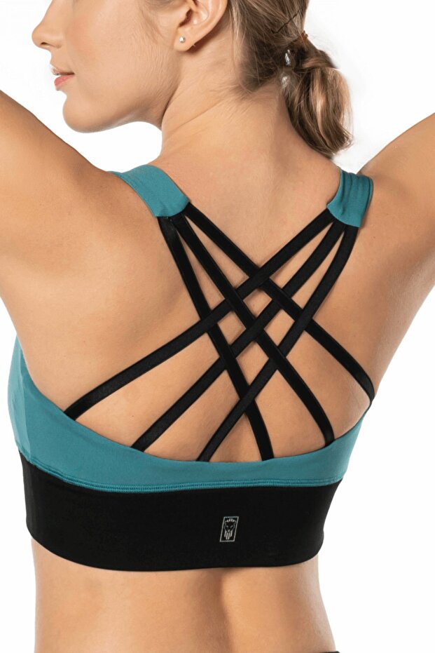 Green High Support Covered Sports Bra with Back Detail