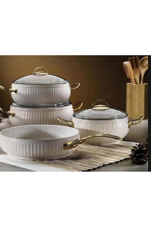 Bio Granit 7 Prç Xl Istiridye Fildişi & Gold Kulp Tencere Ve Tava Seti - 2