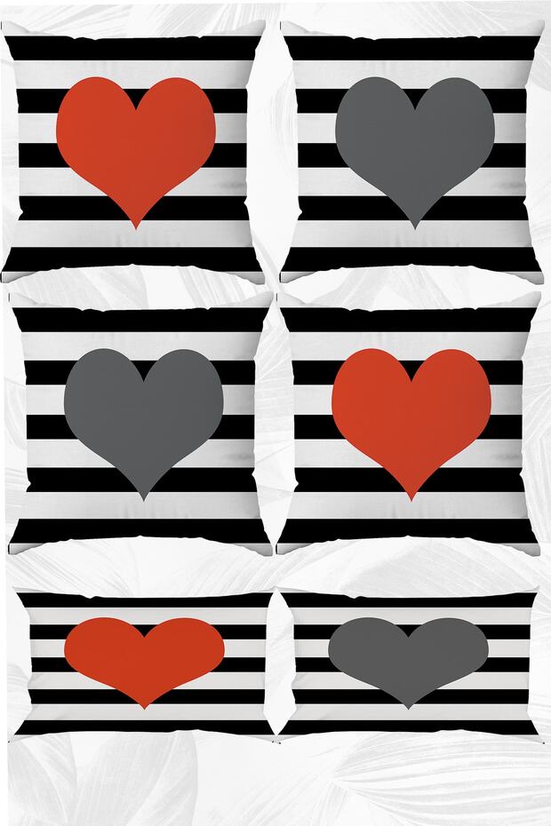 Heart And Black Striped Double Sided Printed 43x43 And 30x50 Throw Pillow Pillow Case Set of 6
