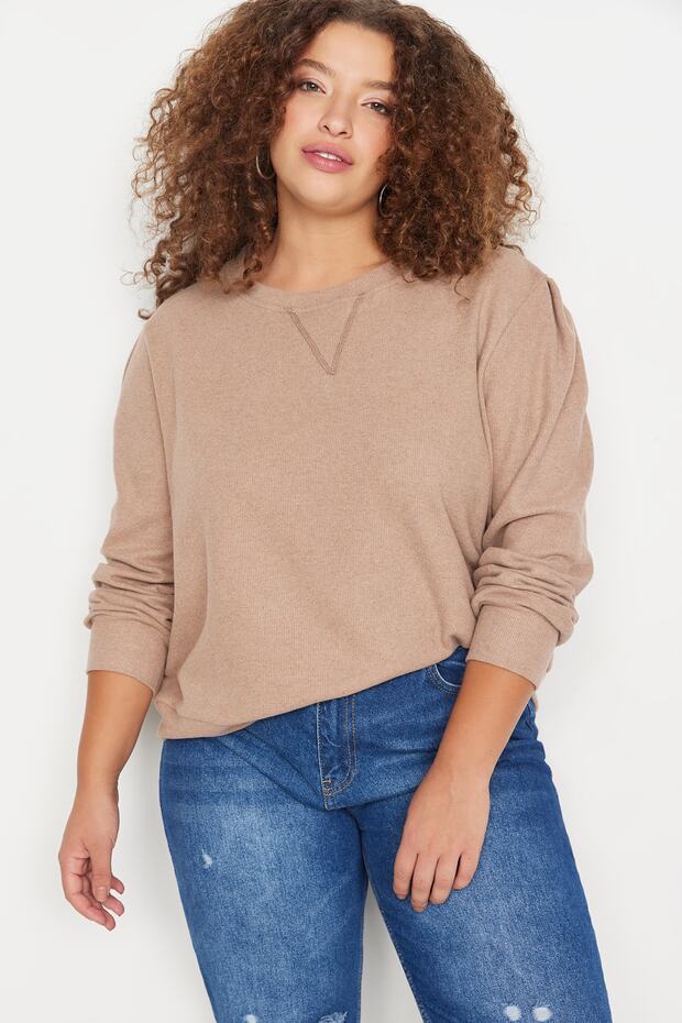 Taş Bisiklet Yaka Selanik İnce Örme Büyük Beden SweatshirtTBBAW23AO00069 - 3