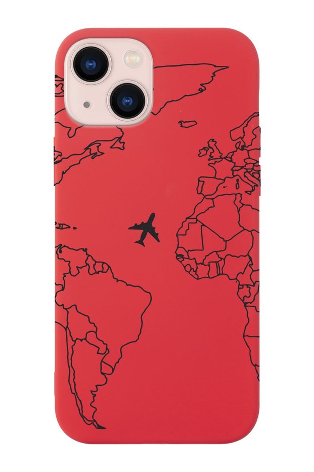 iPhone 14 Compatible Linear World Map Designed Suede Launch Phone Case