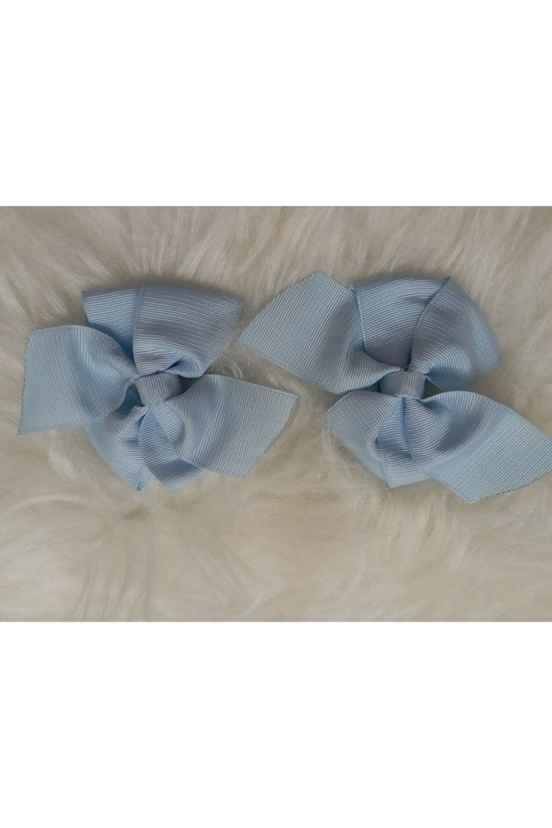 2-Piece Baby Blue Sturdy Ribbon Bow with Satin Buckle Clip Handmade