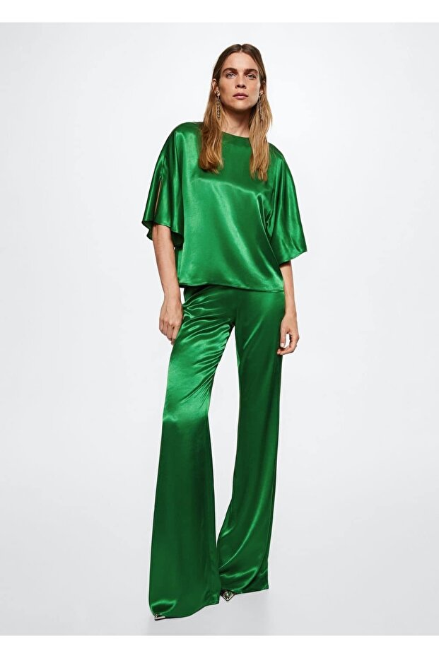 Flared Saten Pantolon - 1