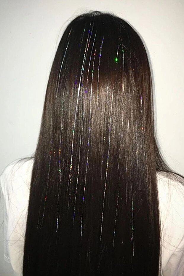 Genel Markalar Gri Renk Simli Saç Aksesurı/ Saç Işıltısı Yan Postiş Hair Tinsel Shiny Hair