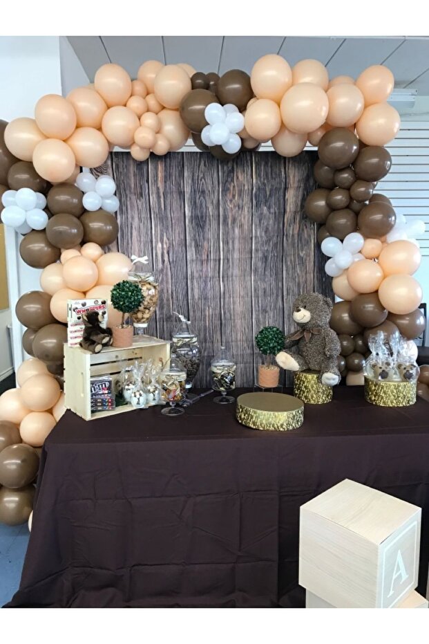 100 Balloons and Balloon Chain in Salmon White Coffee Tones