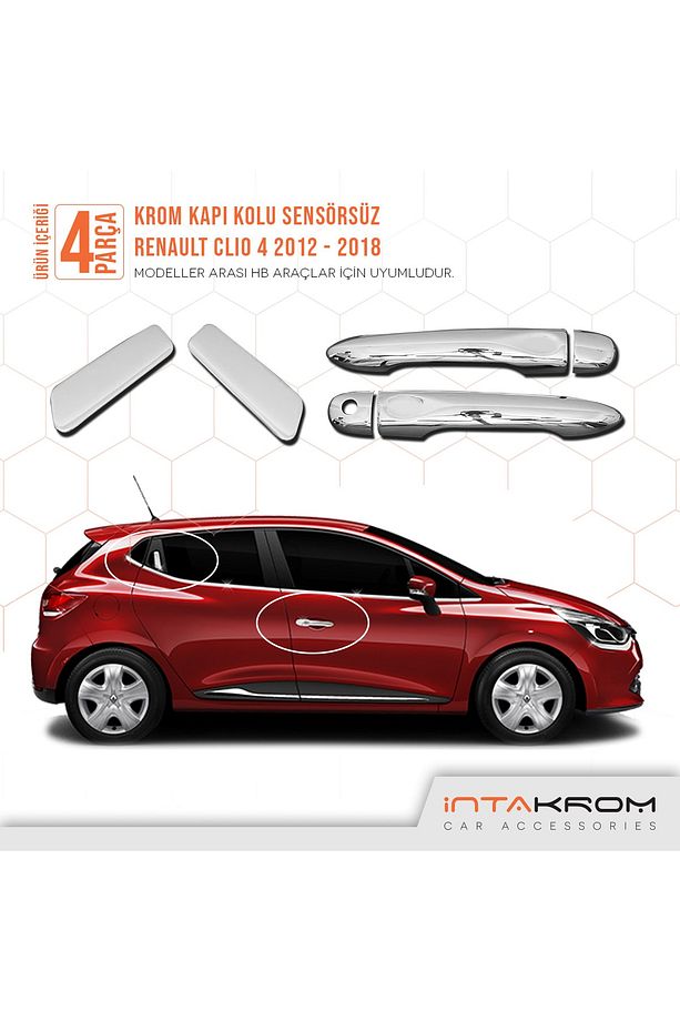Renault Clio 4 Krom Kapı Kolu - 4 Parça Sensörsüz - 1