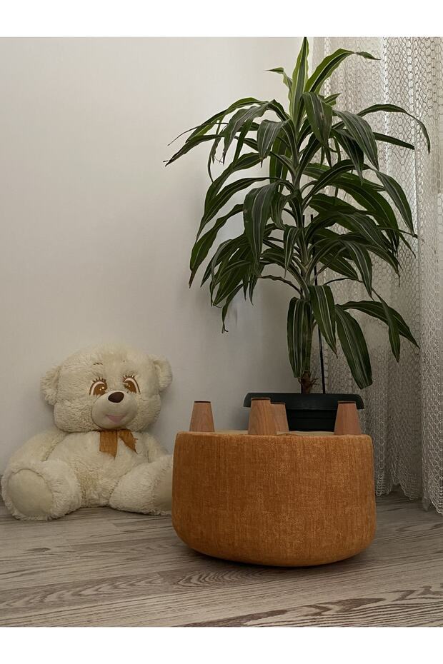Ahşap Ayaklı Keten Kumaş Çocuk Puf&bench Koltuk/tabure - 3