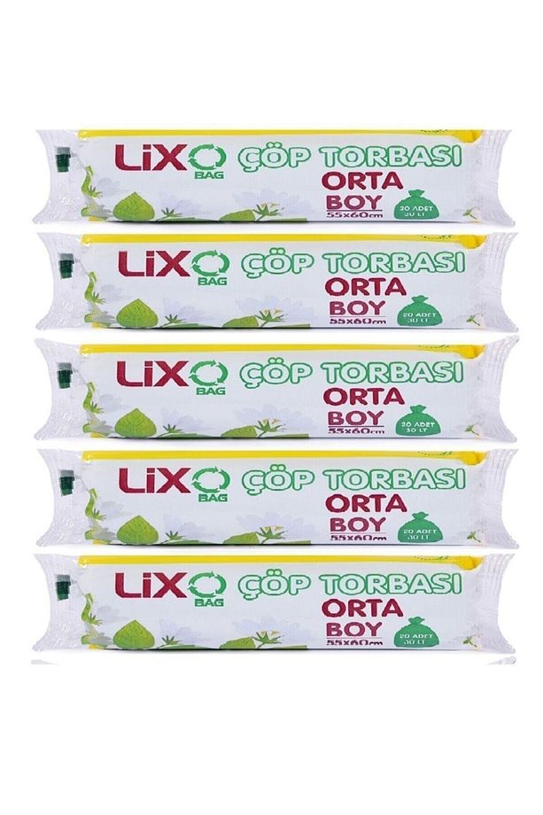 Orta Boy Çöp Poşet 5 Paket * 20 Li Rulo = 100 Adet 55x60 Cm Mavi - 1