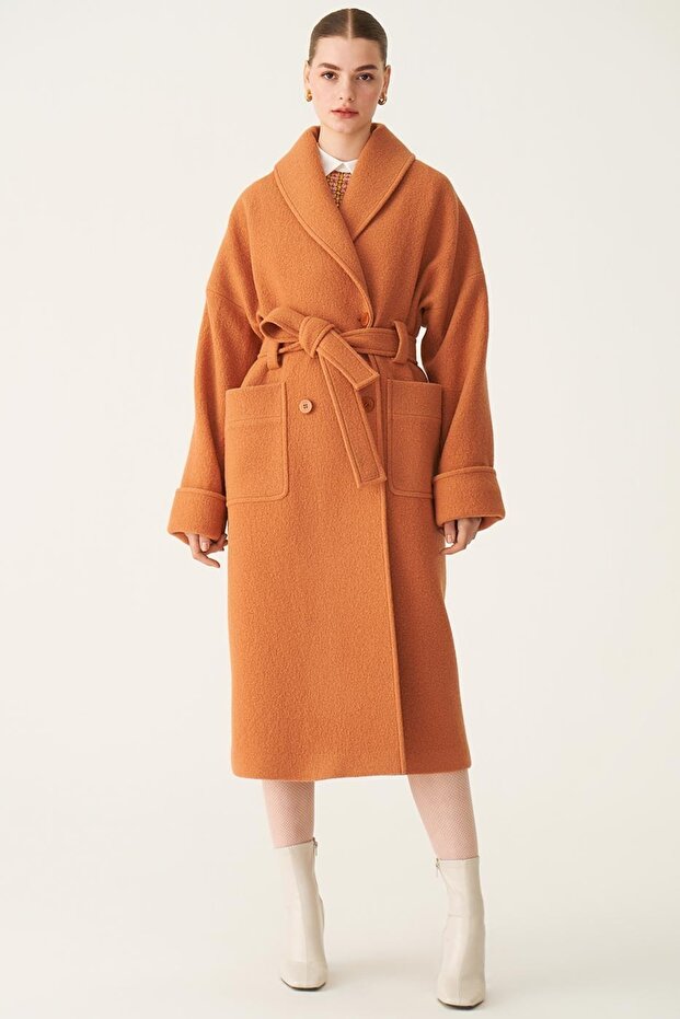 Edwar Comfortable Fit Pure Wool Cinnamon Color Coat