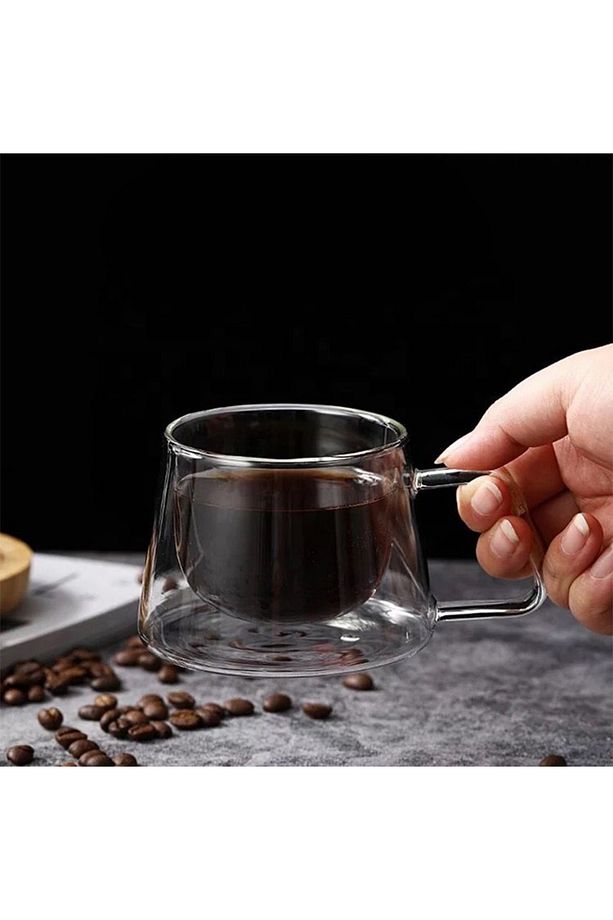 Çift Cidarlı Bardak, Isıya Dayanıklı Bardak, Kahve Bardağı, Şeffaf Cidarlı Bardak, - 1