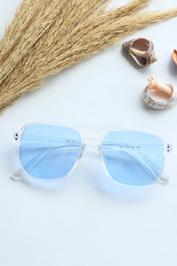 Frank Unisex Square Rectangle Transparent Blue Uv400 Protected Vintage New Season Sunglasses